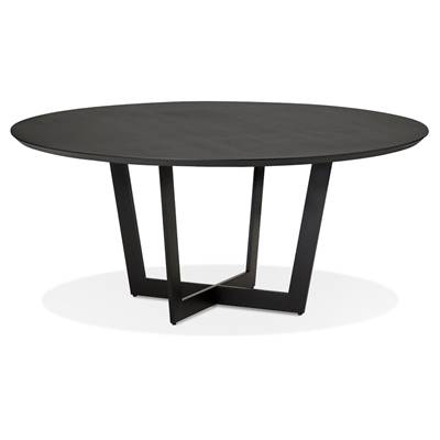 Table de salle à manger ronde 'VÄN' plateau en bois noir et pieds en métal noir - Ø 120 cm