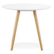 Table / table de réunion scandinave ronde 'SMALL SOLNÄ' blanche en bois 4 pieds en bois – Ø 90 cm
