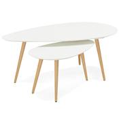 Tables basses scandinaves gigognes ovales 'Sisko' plateau bois blanc 3 pieds en bois - 116 x 66 cm