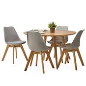 Table à diner / de salle à manger scandinave ronde 'Üméa' plateau et 4 pieds bois naturel – Ø 120 cm