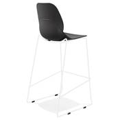 Tabouret de bar empilable design 'GREAT' noir avec pieds tréteaux en métal blanc dossier haut
