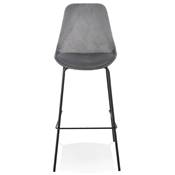 Tabouret de bar baroque 'KESKI' en velours gris 4 pieds et repose pieds en métal noir dossier haut