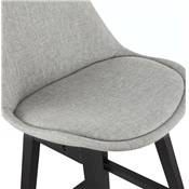 Tabouret de bar design 'CHAIRMAN BLACK EDITION' en tissu gris clair 4 pieds bois noir dossier haut