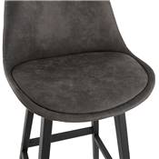 Tabouret de bar design 'CHAIRMAN BLACK EDITION' microfibre grise 4 pieds bois noir et dossier haut