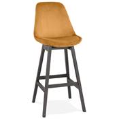 Tabouret de bar design 'CHAIRMAN BLACK EDITION' en velours moutarde 4 pieds bois noir dossier haut
