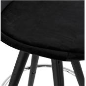 Tabouret de bar 'BLACK CIRCLE' velours noir 4 pieds bois noir repose pieds métal chromé dossier haut