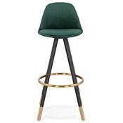 Tabouret de bar 'MODEN' velours vert 4 pieds bois noir repose pieds et pieds métal doré dossier haut