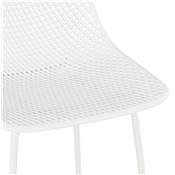 Tabouret de bar intérieur/extérieur 'RAINY' résine blanche perforée 4 pieds métal blanc dossier haut