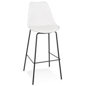 Tabouret de bar design moderne 'KESKI' blanc avec 4 pieds et repose pieds en métal noir dossier haut