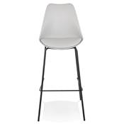 Tabouret de bar design moderne 'KESKI' gris avec 4 pieds et repose pieds en métal noir dossier haut