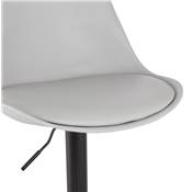 Tabouret de bar réglable design 'BAROK' pivotant gris pied et repose pieds métal noir dossier haut