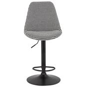 Tabouret de bar réglable 'BAROK' pivotant tissu pied de poule pied en métal noir dossier haut