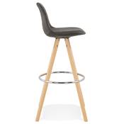 Tabouret de bar scandinave 'CIRCLE' tissu gris 4 pieds bois naturel repose pieds chromé dossier haut