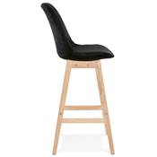 Tabouret de bar design scandinave 'CHAIRMAN' en velours noir 4 pieds en bois naturel et dossier haut
