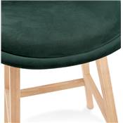 Tabouret de bar design scandinave 'CHAIRMAN' en velours vert 4 pieds en bois naturel et dossier haut