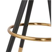 Tabouret de bar design 'MODEN' en tissu 4 pieds bois noir repose pieds et pieds doré dossier haut
