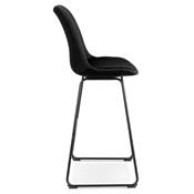 Tabouret de bar 'GUSTO' en velours noir pieds tréteaux et repose pieds en métal noir dossier haut