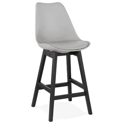 Tabouret de snack mi-hauteur 'CHAIRMAN MINI BLACK EDITION' gris 4 pieds en bois noir et dossier haut