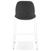 Tabouret de snack mi-hauteur empilable 'VERK MINI' tissu gris 4 pieds métal blanc dossier haut