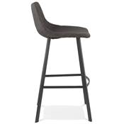 Tabouret de bar design 'KAFTY MINI' en microfibre grise avec 4 pieds en métal noir dossier haut