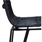 Tabouret de snack mi-hauteur design 'RATTAN' en rotin noir avec 4 pieds en métal noir dossier haut