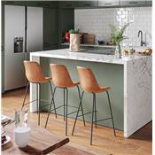 Tabouret de snack mi-hauteur 'KESKI MINI' marron 4 pieds et repose pieds en métal noir dossier haut
