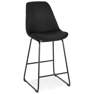 Tabouret de snack mi-hauteur 'GUSTO MINI' tissu pieds tréteaux repose pieds métal noir dossier haut