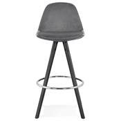 Tabouret snack mi-hauteur 'BLACK CIRCLE MINI' velours gris 4 pieds bois noir et chromé dossier haut