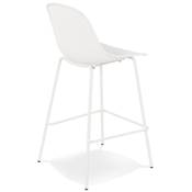 Tabouret snack mi-hauteur intérieur/extérieur 'RAINY' perforé blanc 4 pieds métal blanc dossier haut