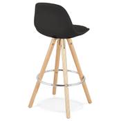 Tabouret de snack mi-hauteur scandinave 'CIRCLE MINI' tissu noir 4 pieds bois et chromé dossier haut