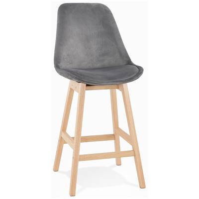 Tabouret de snack mi-hauteur scandinave 'CHAIRMAN MINI' velours gris 4 pieds bois dossier haut