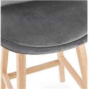Tabouret de snack mi-hauteur scandinave 'CHAIRMAN MINI' velours gris 4 pieds bois dossier haut