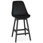 Tabouret snack mi-hauteur 'CHAIRMAN MINI BLACK EDITION' velours noir 4 pieds bois noir dossier haut