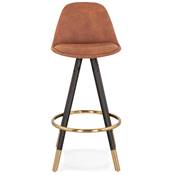 Tabouret snack mi-hauteur 'MODEN MINI' microfibre marron 4 pieds bois noir métal doré dossier haut
