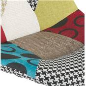 Tabouret de snack mi-hauteur 'KESKI MINI' tissu patchwork mulitcolor 4 piedsmétal blanc dossier haut