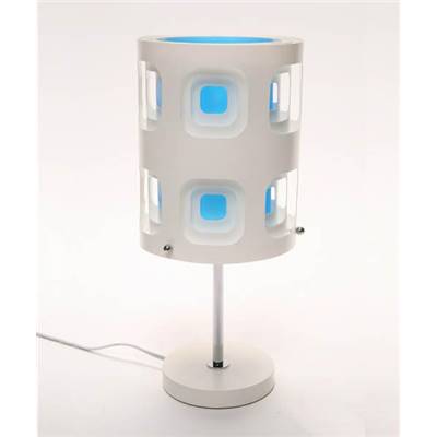 Lampe de chevet 'Rétro' abat jour blanc et bleu socle métal