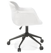 Chaise design de bureau à roulette 'SOFT' en tissu bouclé blanc avec 5 pieds en métal noir