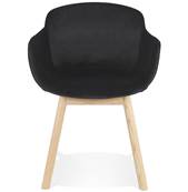 Chaise design à accoudoirs 'MAJESTY' en velours noir et 4 pieds en bois naturel