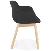 Chaise design à accoudoirs 'MAJESTY' en tissu noir et 4 pieds en bois naturel