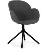 Chaise design à accoudoirs rembourée 'TUNED' en tissu foncé avec 4 pieds en métal noir