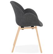 Chaise design scandinave à accoudoirs 'Read' en tissu gris anthracite avec 4 pieds en bois naturel