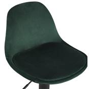 Tabouret de bar réglable 'LUSSO' pivotant velours vert pied et repose pieds métal noir dossier haut