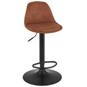 Tabouret bar réglable 'LUSSO' pivotant microfibre marron pied repose pieds métal noir dossier haut