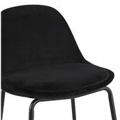 Tabouret de bar design style baroque 'Tekno' en velours noir 4 pieds en métal noir et dossier haut