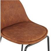 Tabouret de bar design moderne 'Tekno' en microfibre marron 4 pieds en métal noir et dossier haut