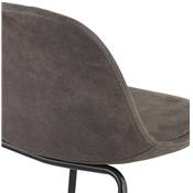 Tabouret de bar design moderne 'Tekno' en microfibre grise 4 pieds en métal noir et dossier haut