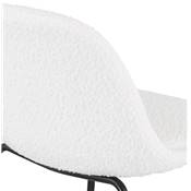 Tabouret de bar design moderne 'Tekno' en tissu bouclé blanc avec 4 pieds métal noir et dossier haut