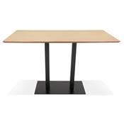 Table bar haute design 'Tvillin Black XL' bois naturel double pied central métal noir – 180 x 90 cm