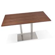Table bar haute 'Tvillin XL' bois finition noyer double pied central métal brossé – 180 x 90 cm