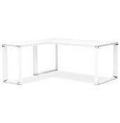 Bureau de direction d'angle 'Business L' plateau bois blanc pieds métal blanc et chromé – 160 cm